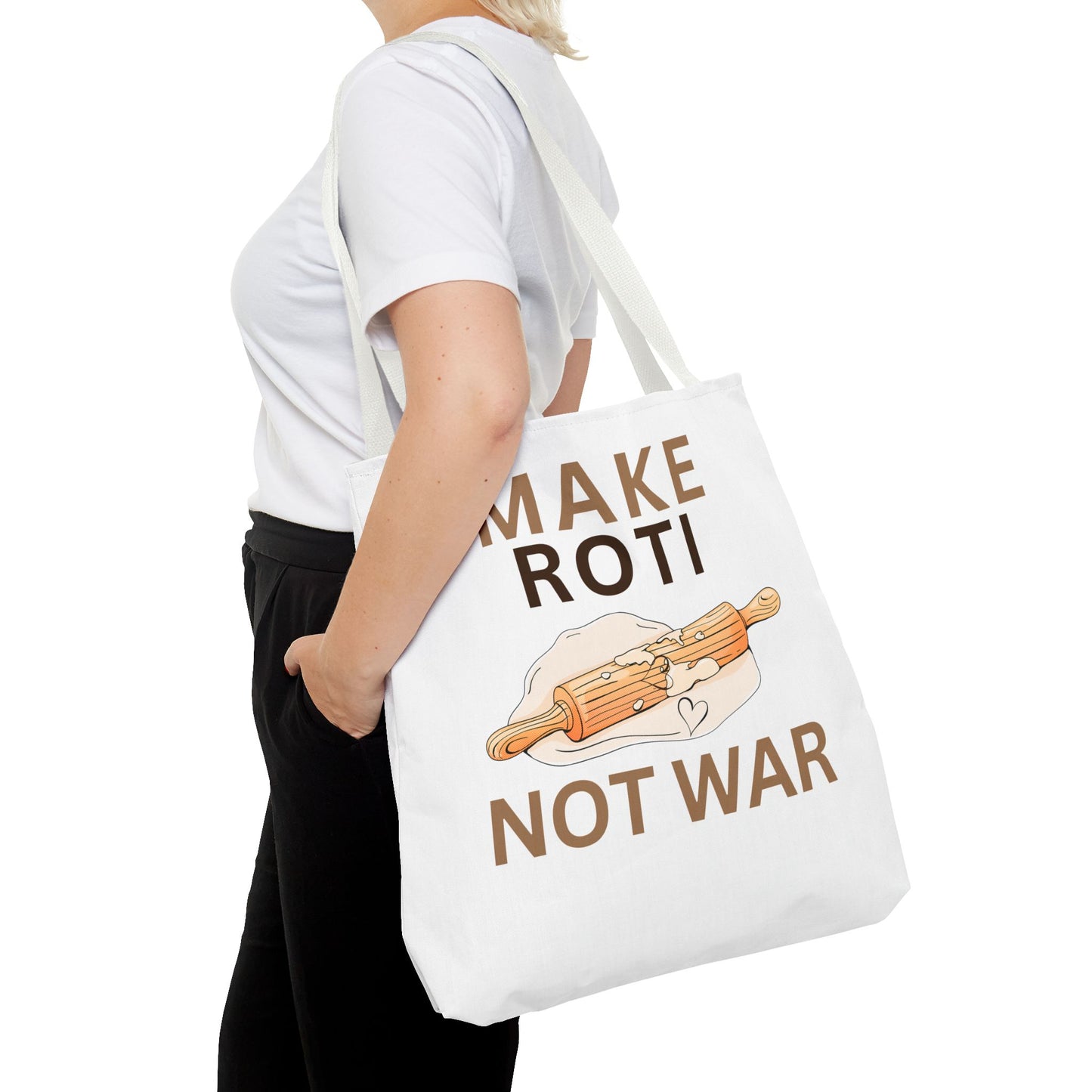 Make Roti Not War Tote Bag - Fun Cooking Grocery Bag, Unique Gift for Food Lovers - Little Story Co.