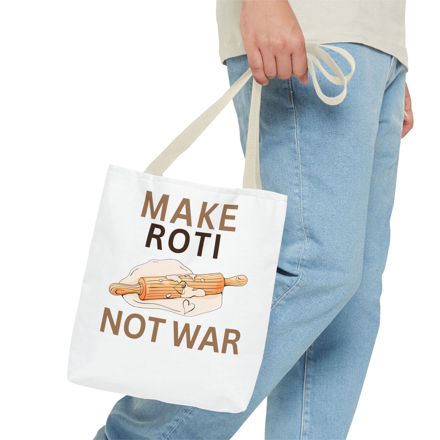 Make Roti Not War Tote Bag - Fun Cooking Grocery Bag, Unique Gift for Food Lovers - Little Story Co.