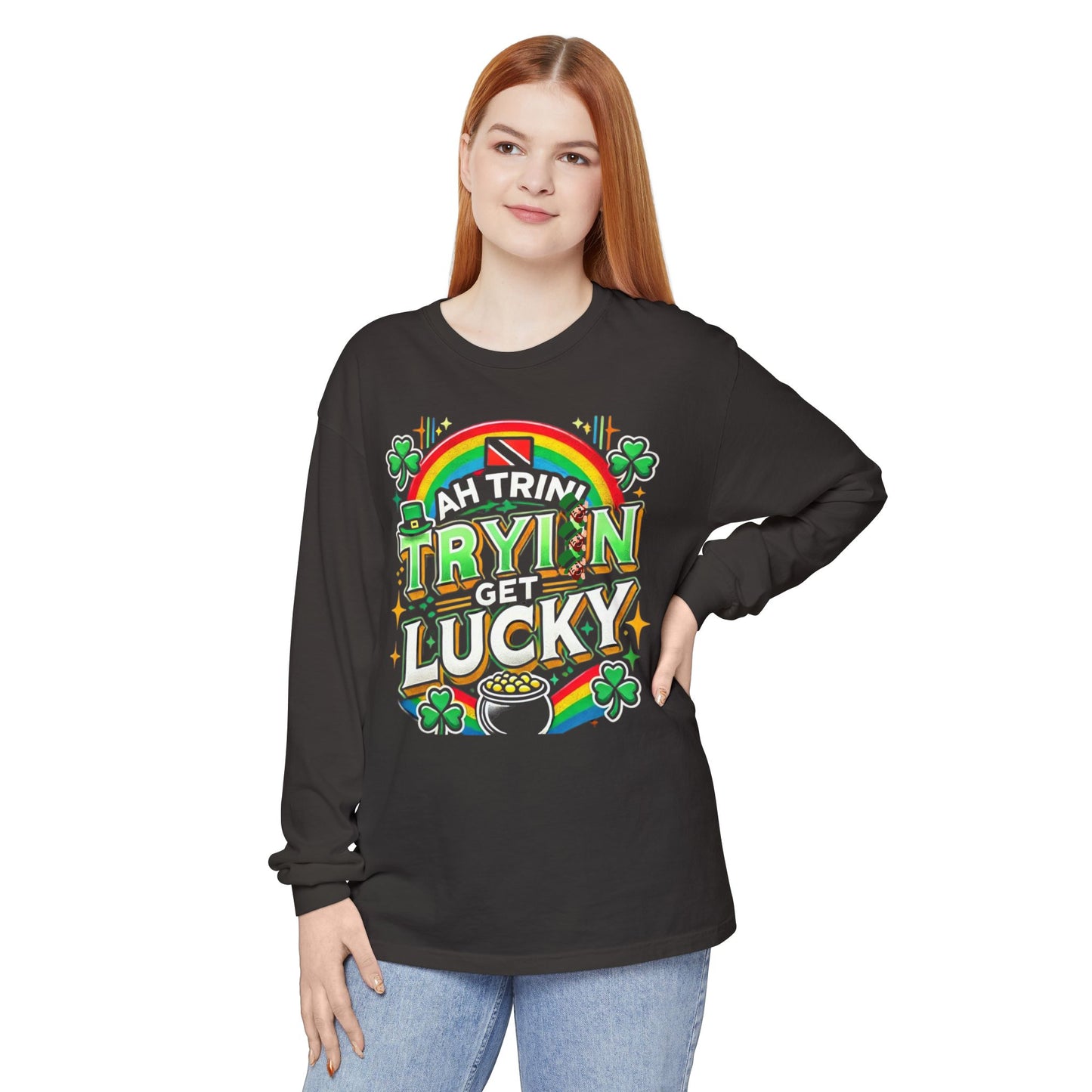 Trinidad Lucky St. Patrick's Day Long Sleeve T-Shirt - Unisex Garment-Dyed Tee - Little Story Co.