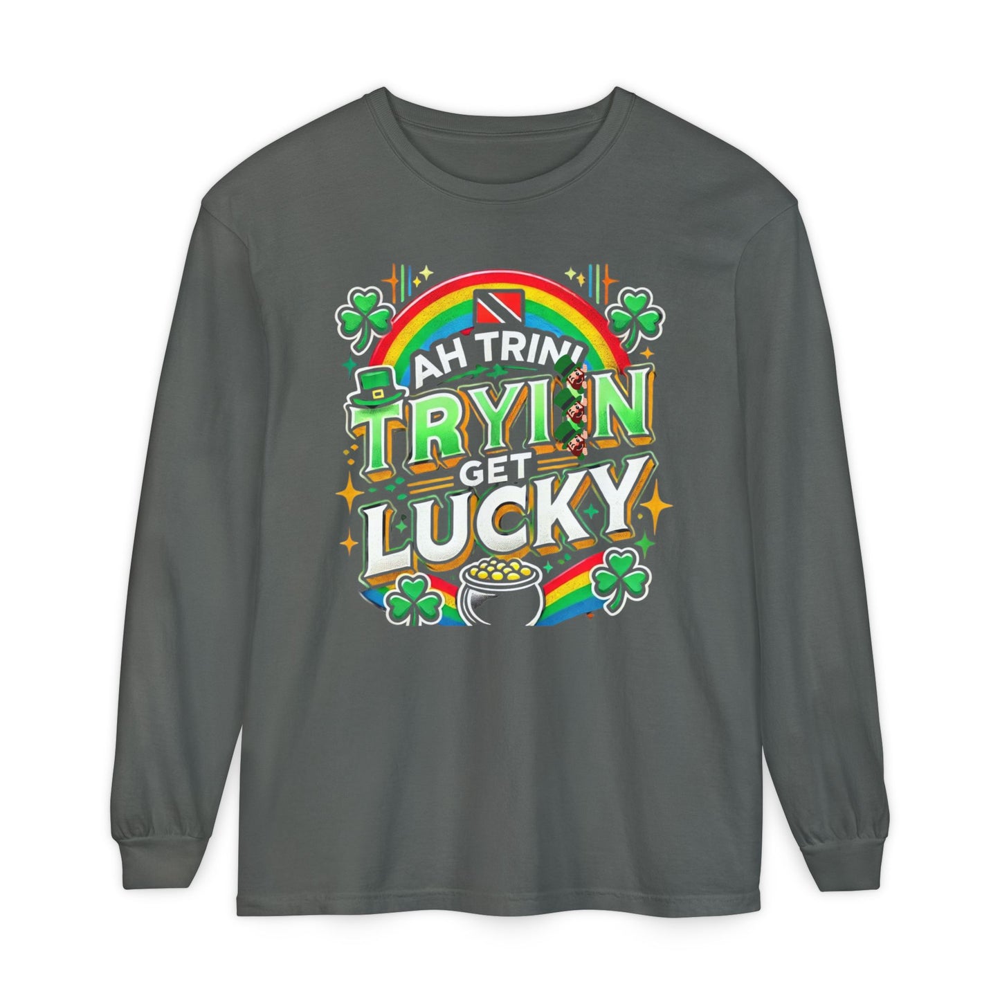 Trinidad Lucky St. Patrick's Day Long Sleeve T-Shirt - Unisex Garment-Dyed Tee - Little Story Co.