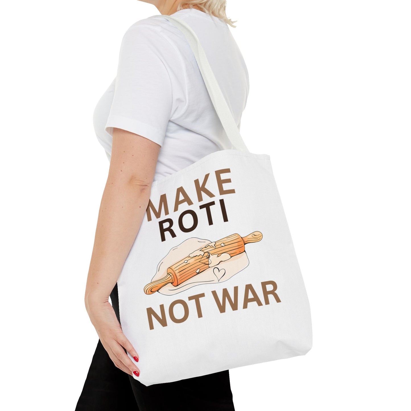 Make Roti Not War Tote Bag - Fun Cooking Grocery Bag, Unique Gift for Food Lovers - Little Story Co.