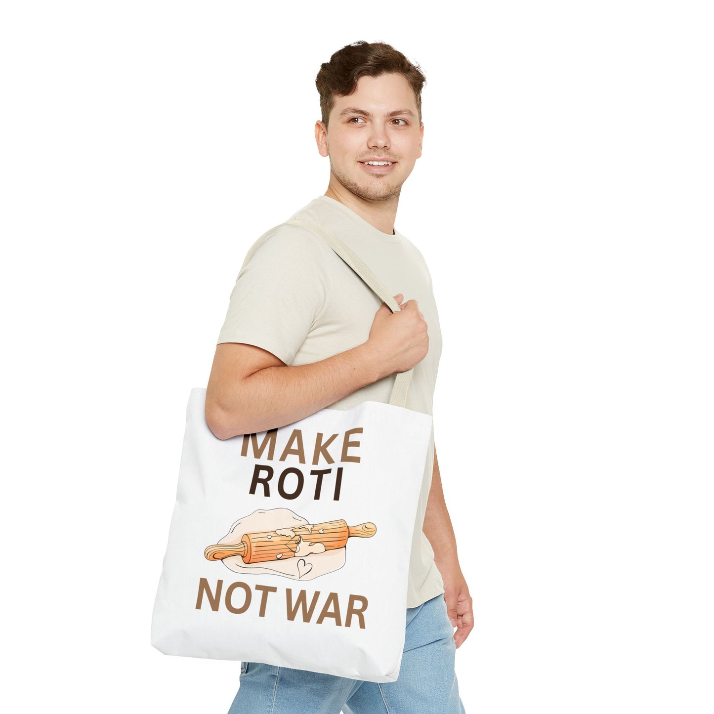 Make Roti Not War Tote Bag - Fun Cooking Grocery Bag, Unique Gift for Food Lovers - Little Story Co.