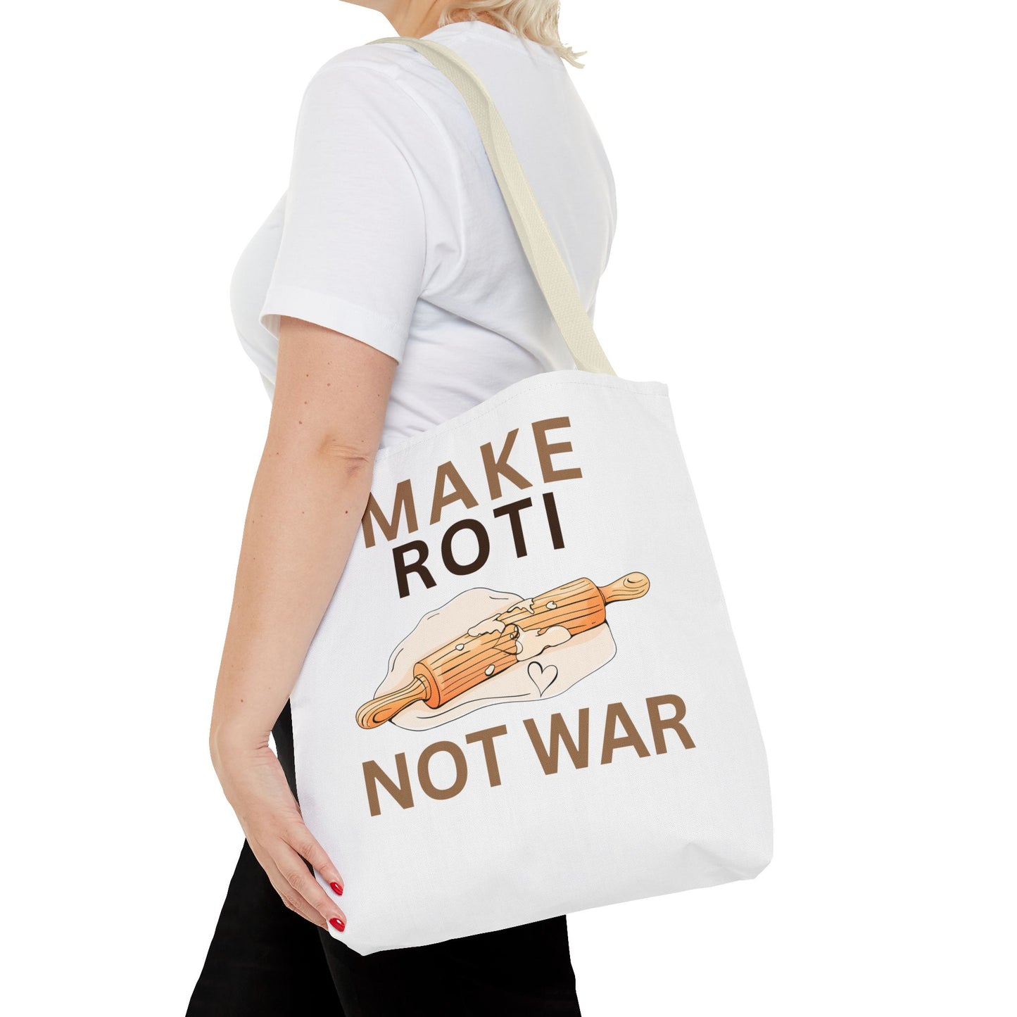 Make Roti Not War Tote Bag - Fun Cooking Grocery Bag, Unique Gift for Food Lovers - Little Story Co.