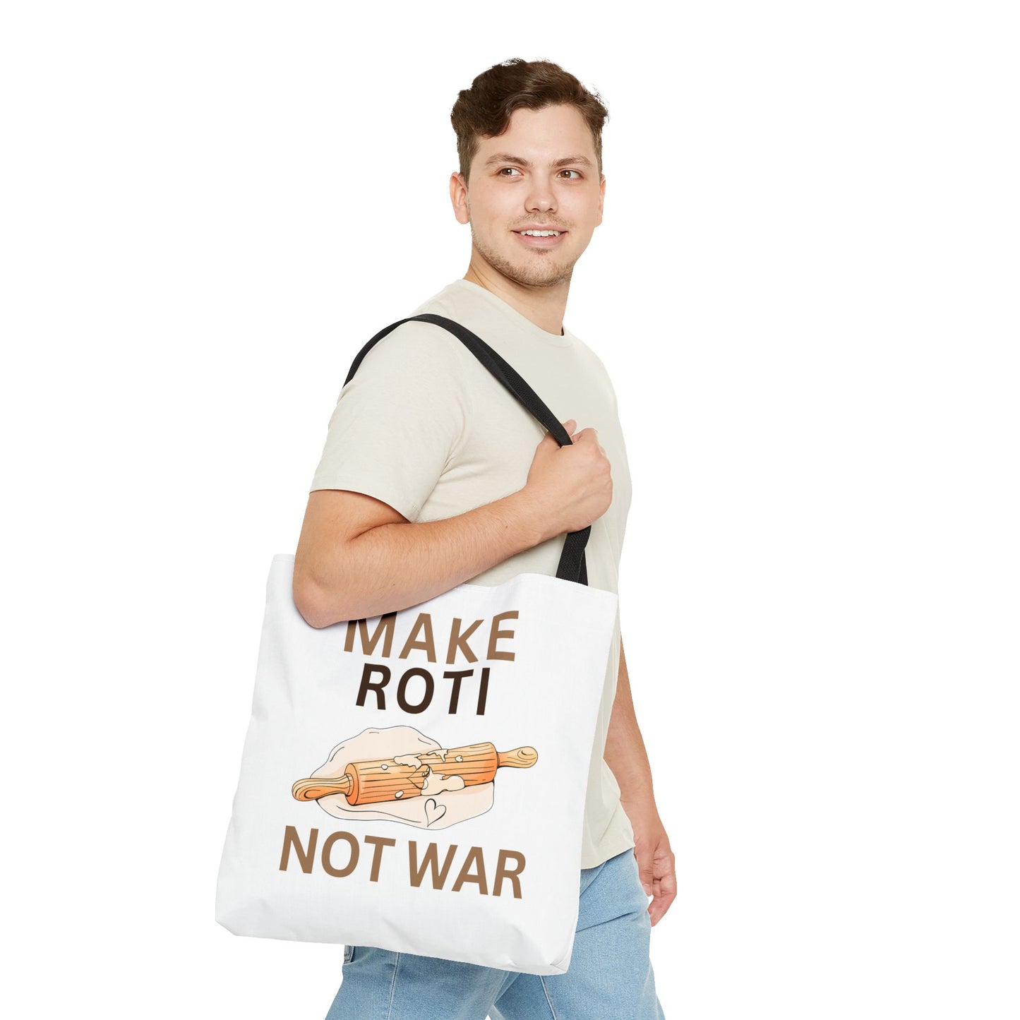 Make Roti Not War Tote Bag - Fun Cooking Grocery Bag, Unique Gift for Food Lovers - Little Story Co.