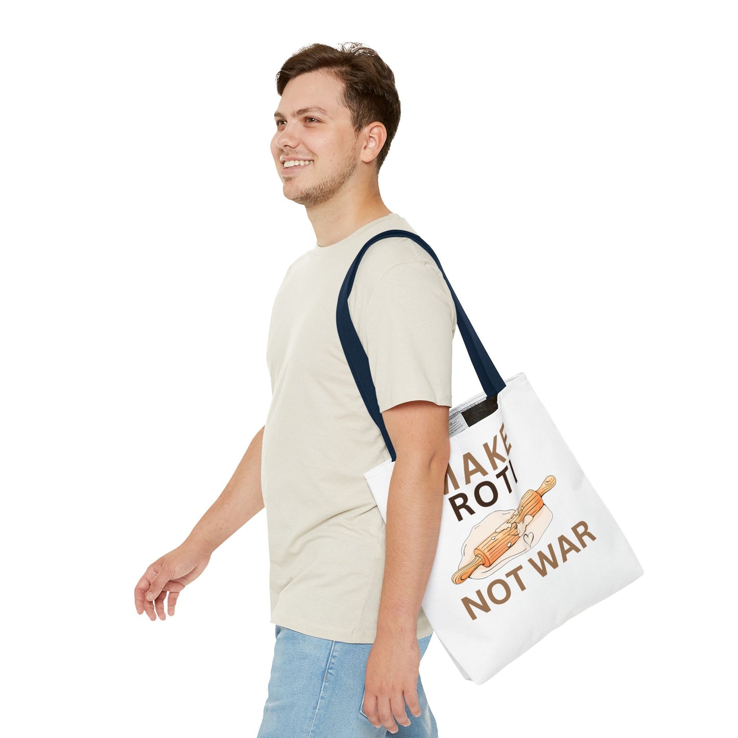 Make Roti Not War Tote Bag - Fun Cooking Grocery Bag, Unique Gift for Food Lovers - Little Story Co.