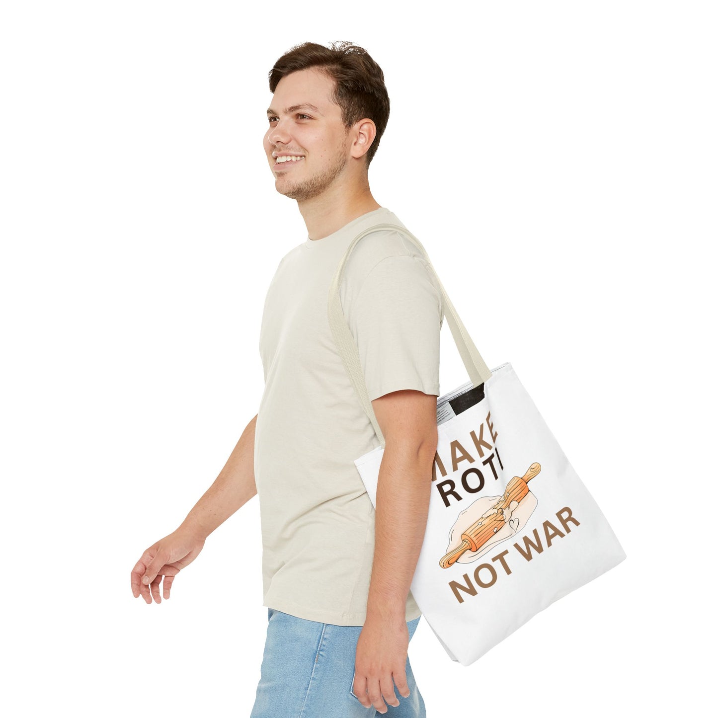 Make Roti Not War Tote Bag - Fun Cooking Grocery Bag, Unique Gift for Food Lovers - Little Story Co.