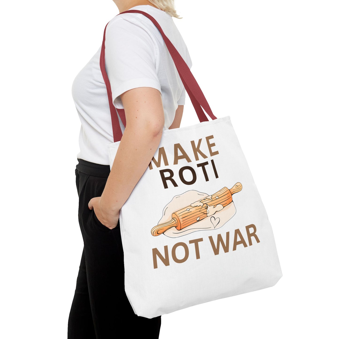 Make Roti Not War Tote Bag - Fun Cooking Grocery Bag, Unique Gift for Food Lovers - Little Story Co.