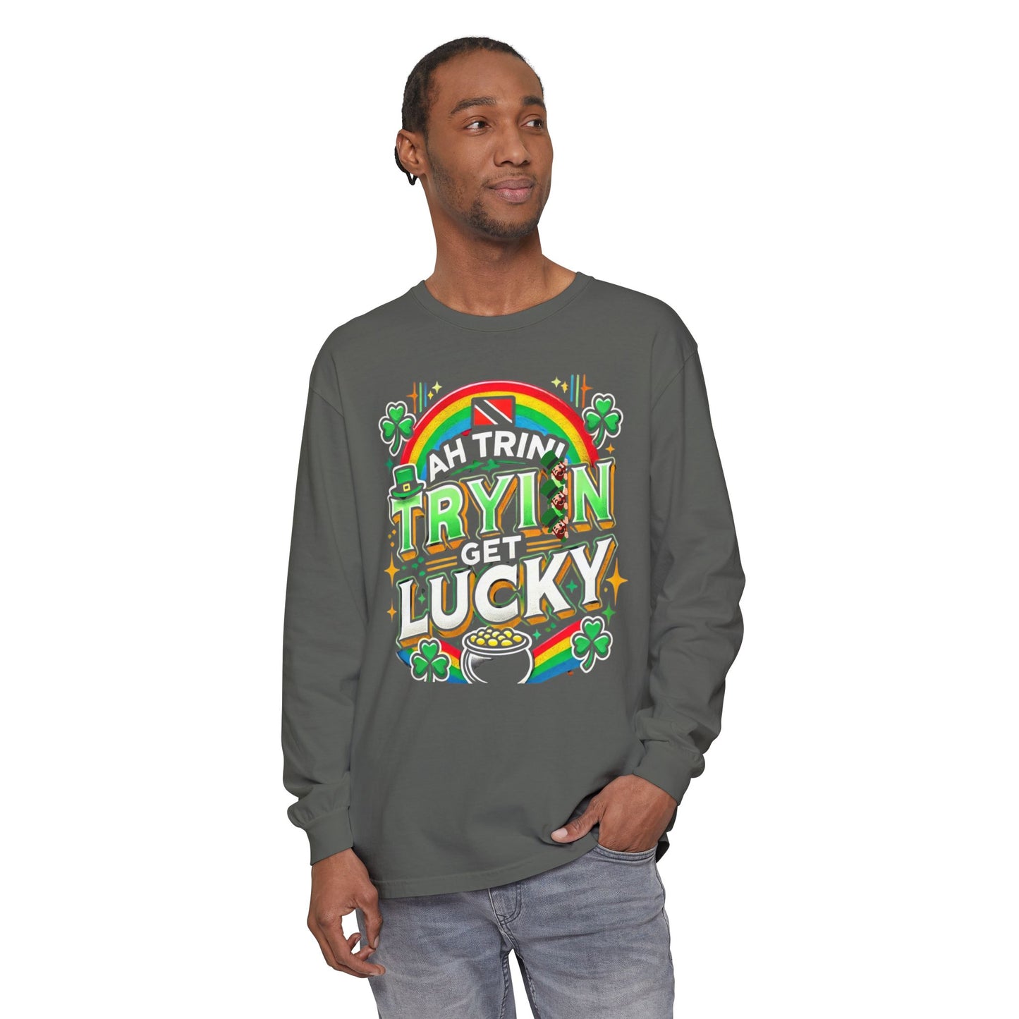 Trinidad Lucky St. Patrick's Day Long Sleeve T-Shirt - Unisex Garment-Dyed Tee - Little Story Co.