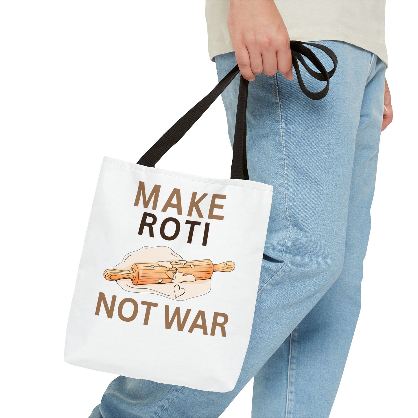 Make Roti Not War Tote Bag - Fun Cooking Grocery Bag, Unique Gift for Food Lovers - Little Story Co.