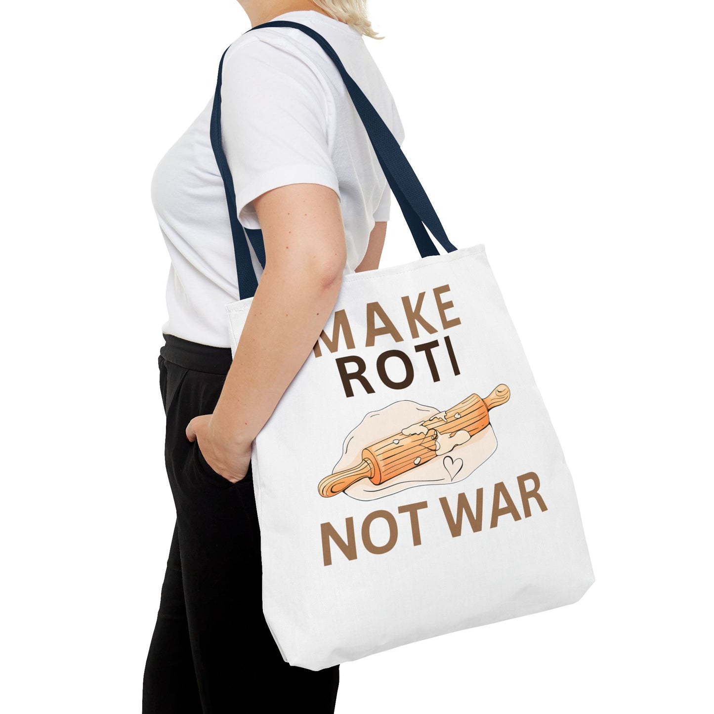 Make Roti Not War Tote Bag - Fun Cooking Grocery Bag, Unique Gift for Food Lovers - Little Story Co.