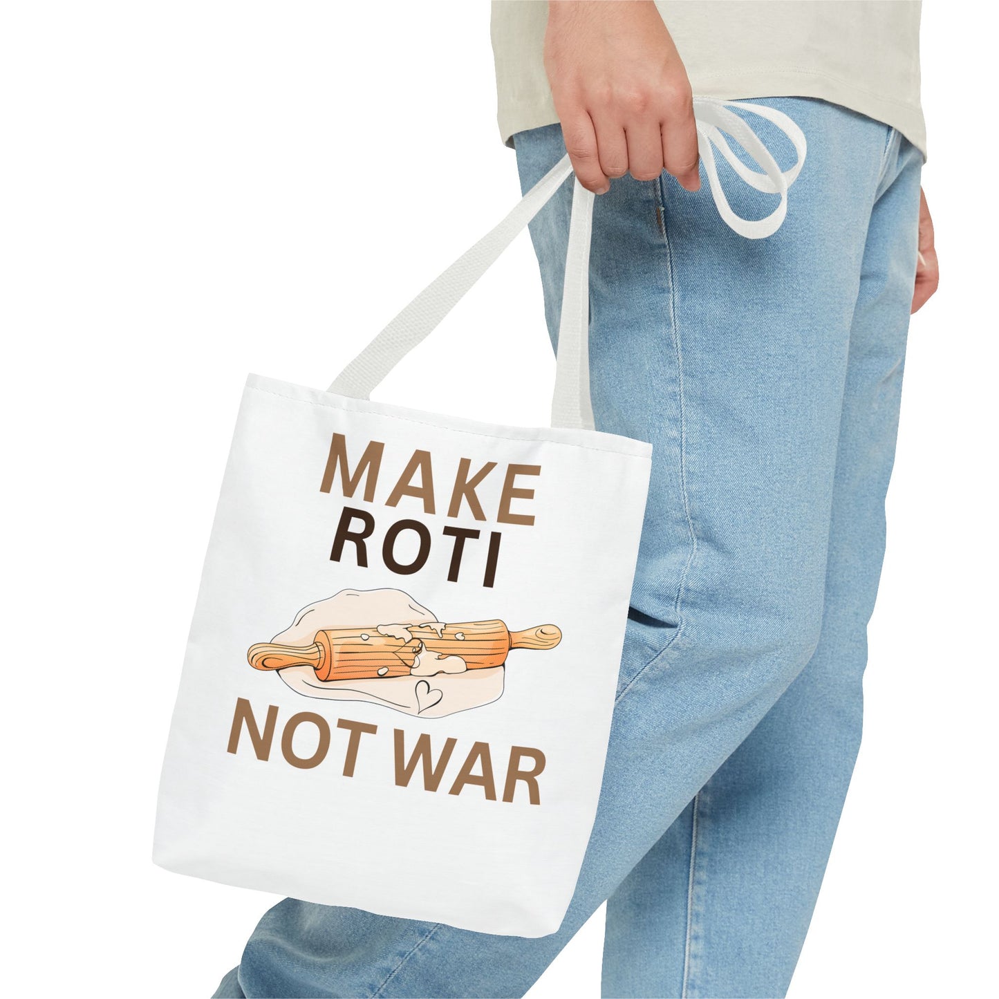 Make Roti Not War Tote Bag - Fun Cooking Grocery Bag, Unique Gift for Food Lovers - Little Story Co.
