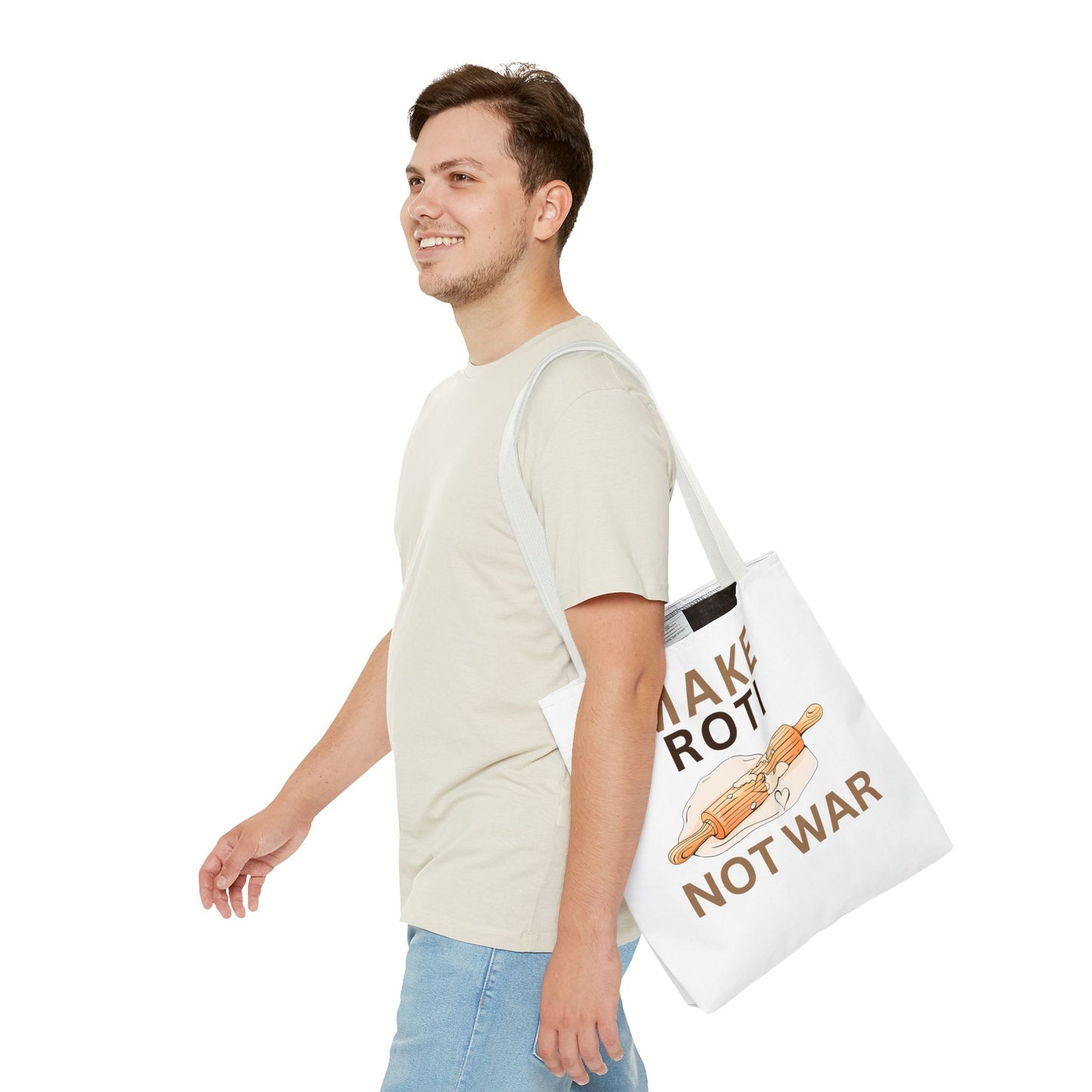 Make Roti Not War Tote Bag - Fun Cooking Grocery Bag, Unique Gift for Food Lovers - Little Story Co.