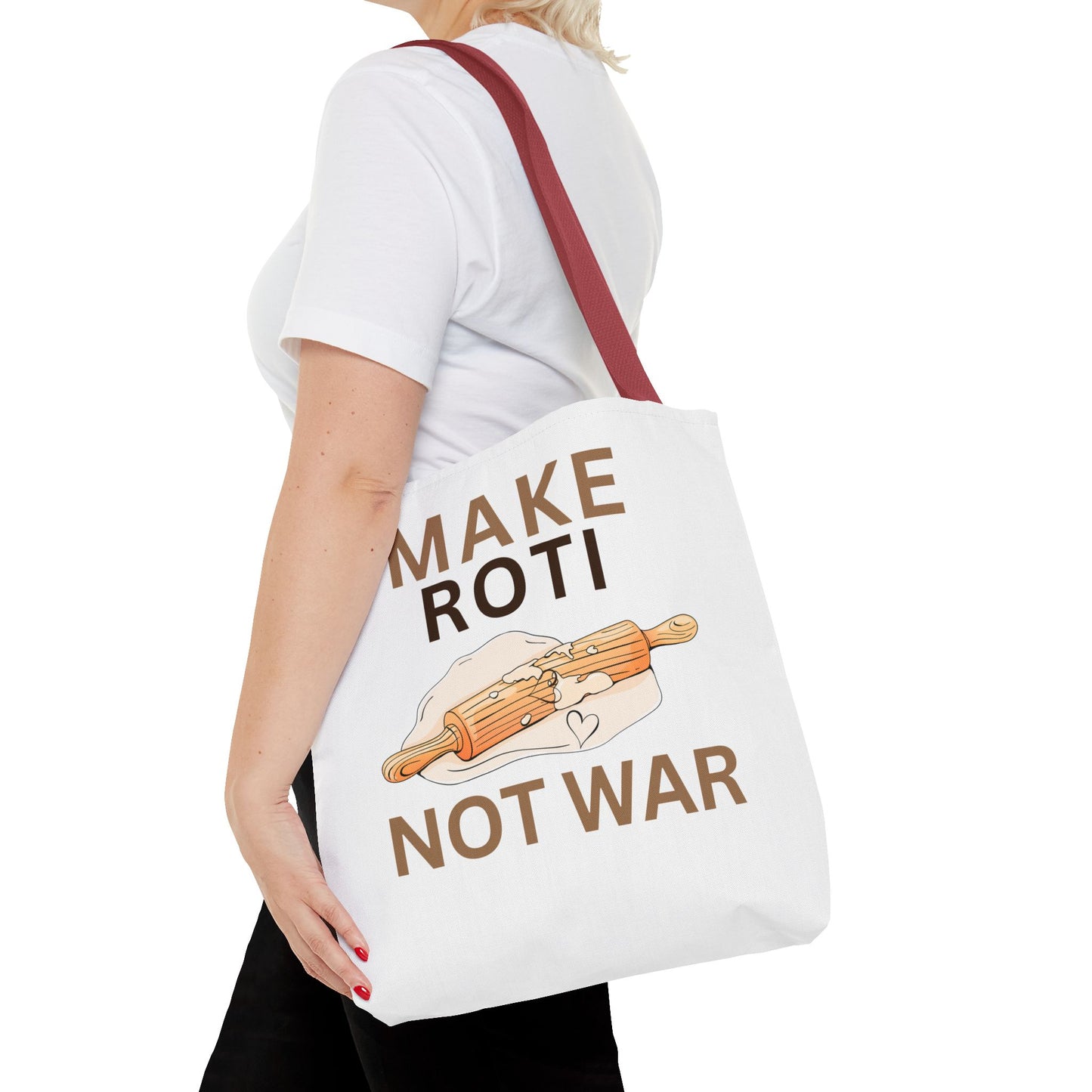 Make Roti Not War Tote Bag - Fun Cooking Grocery Bag, Unique Gift for Food Lovers - Little Story Co.