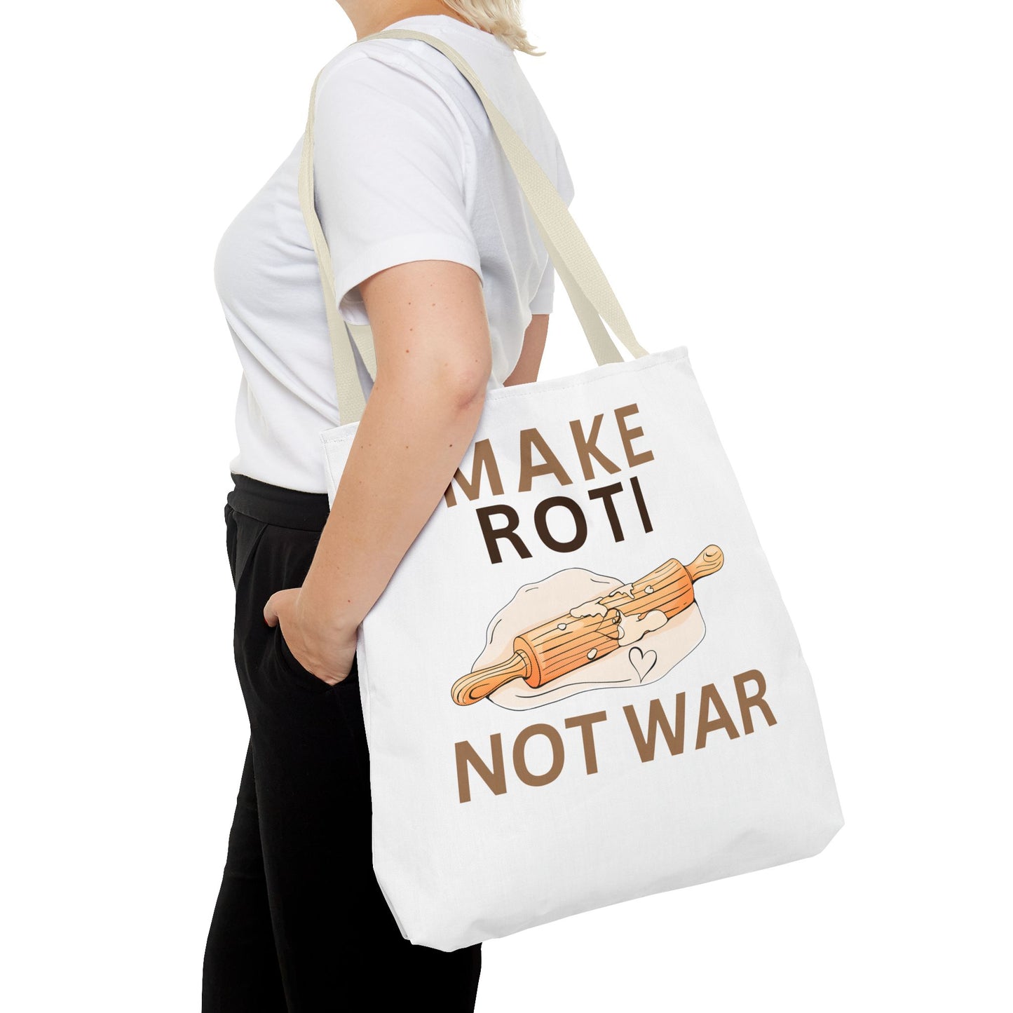 Make Roti Not War Tote Bag - Fun Cooking Grocery Bag, Unique Gift for Food Lovers - Little Story Co.