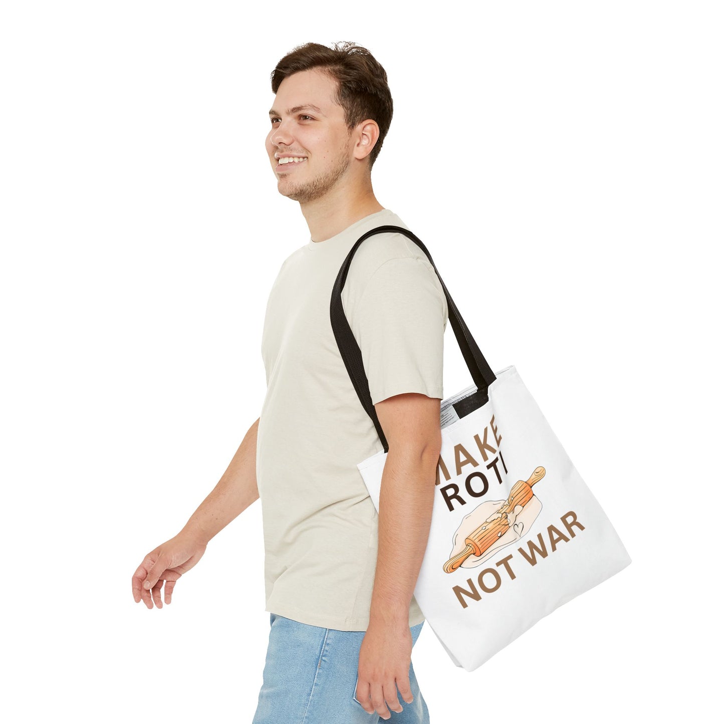 Make Roti Not War Tote Bag - Fun Cooking Grocery Bag, Unique Gift for Food Lovers - Little Story Co.