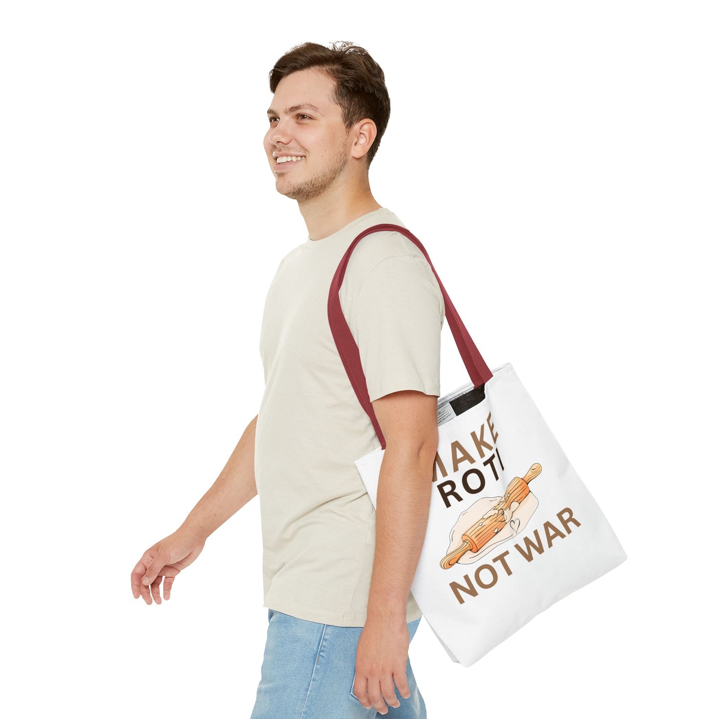 Make Roti Not War Tote Bag - Fun Cooking Grocery Bag, Unique Gift for Food Lovers - Little Story Co.