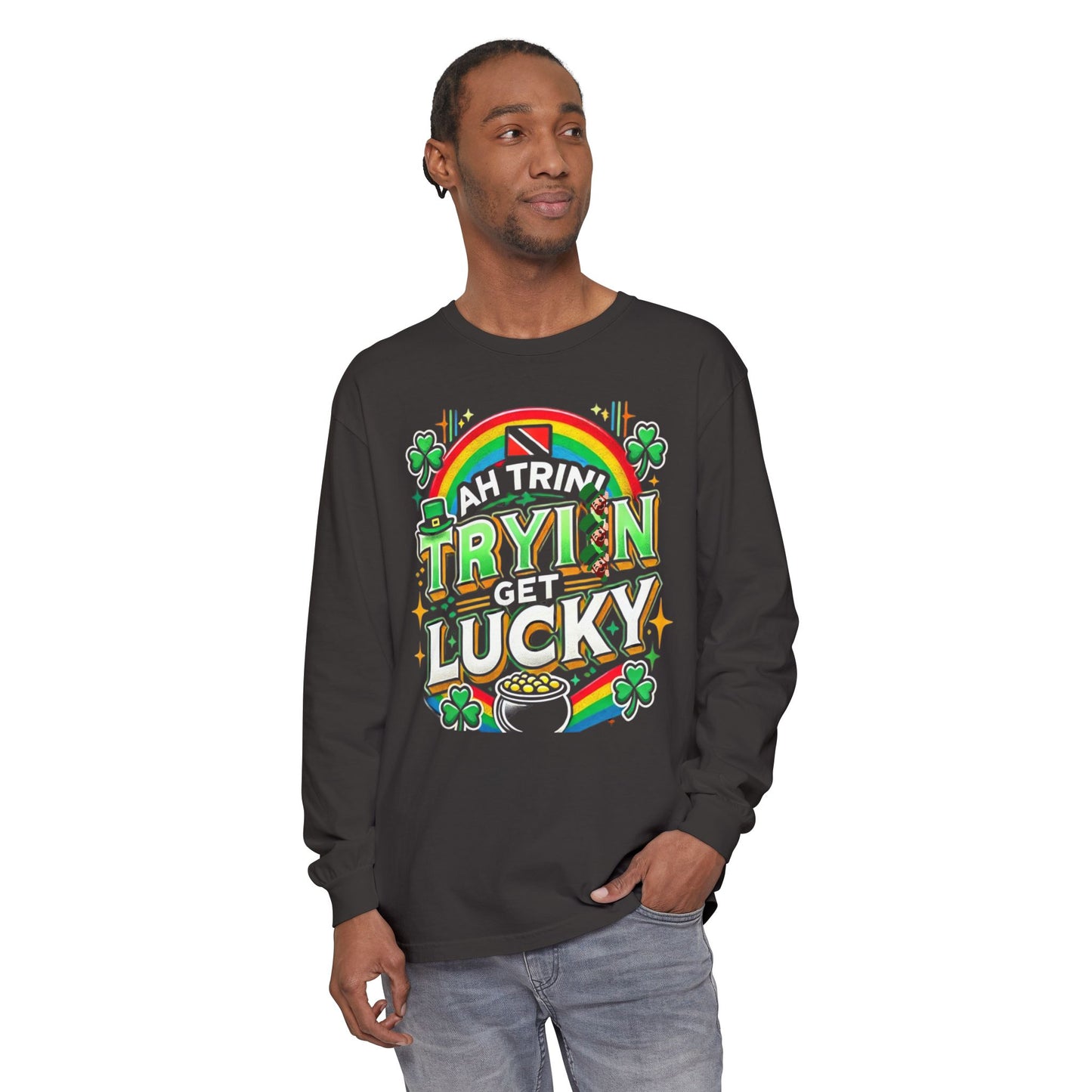 Trinidad Lucky St. Patrick's Day Long Sleeve T-Shirt - Unisex Garment-Dyed Tee - Little Story Co.