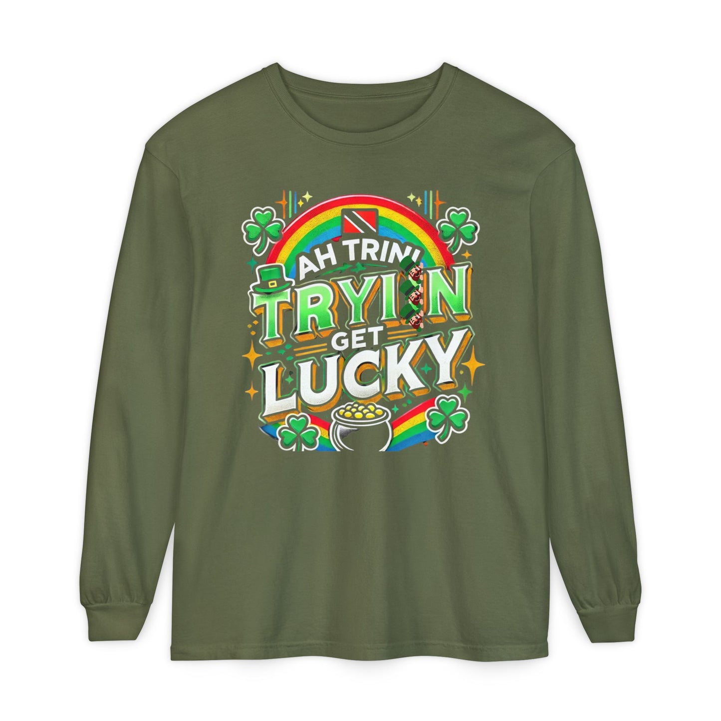 Trinidad Lucky St. Patrick's Day Long Sleeve T-Shirt - Unisex Garment-Dyed Tee - Little Story Co.