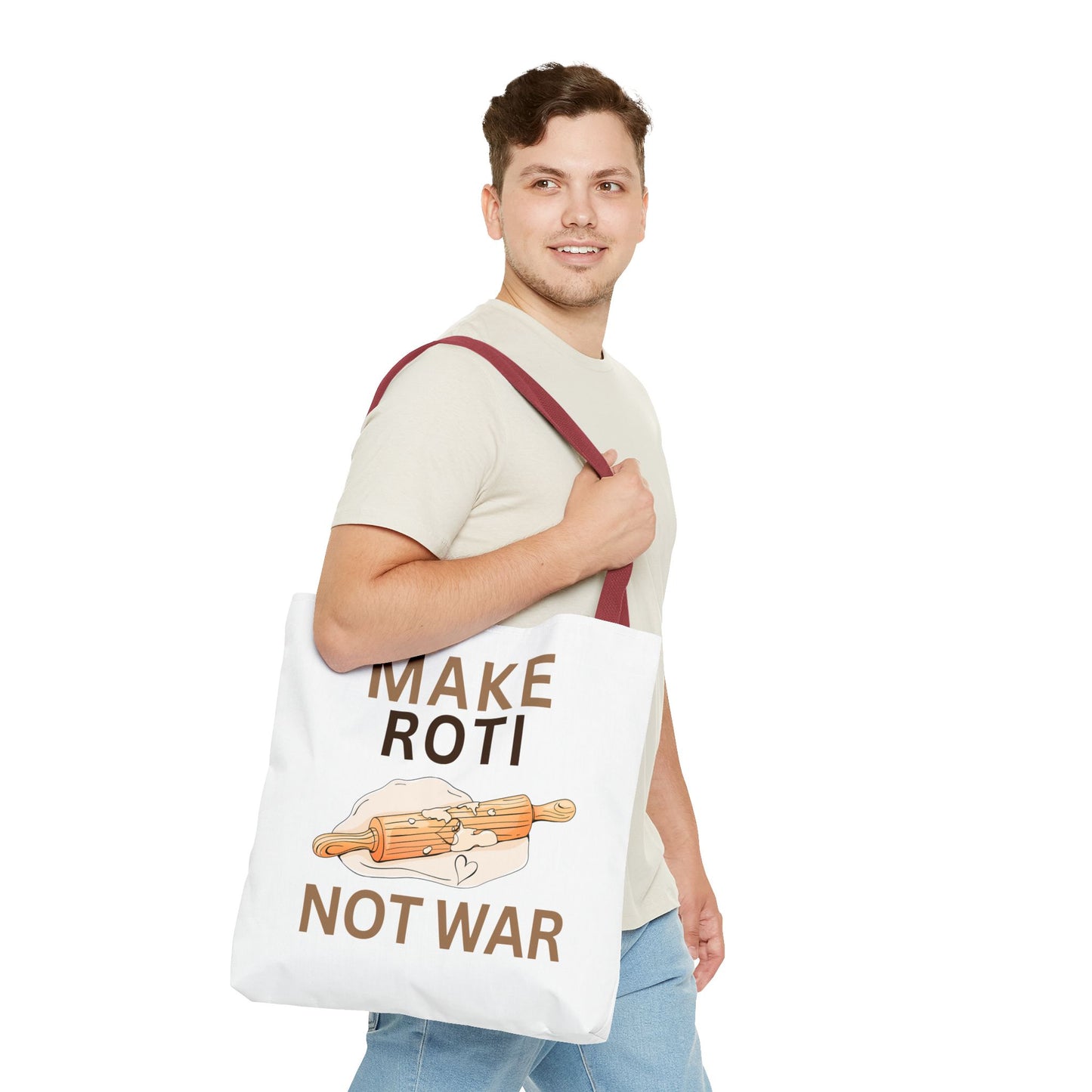 Make Roti Not War Tote Bag - Fun Cooking Grocery Bag, Unique Gift for Food Lovers - Little Story Co.