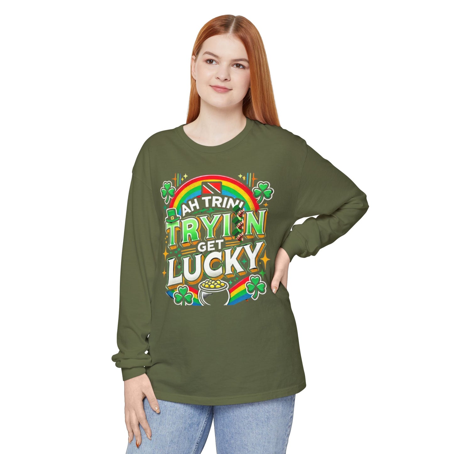 Trinidad Lucky St. Patrick's Day Long Sleeve T-Shirt - Unisex Garment-Dyed Tee - Little Story Co.