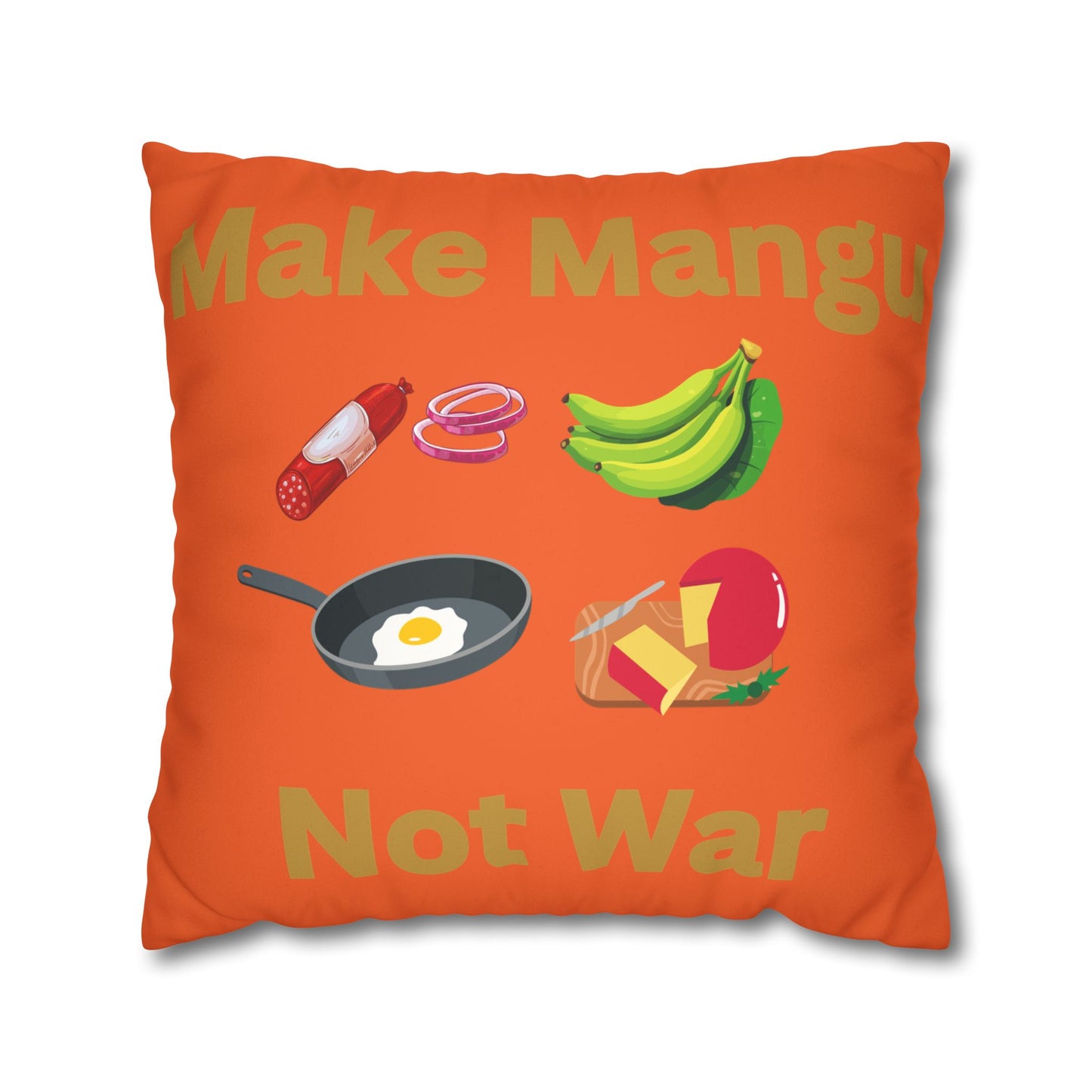 Make Mango Not War Faux Suede Pillowcase - Bright Orange Decorative Cushion for Fun Home Décor - Little Story Co.