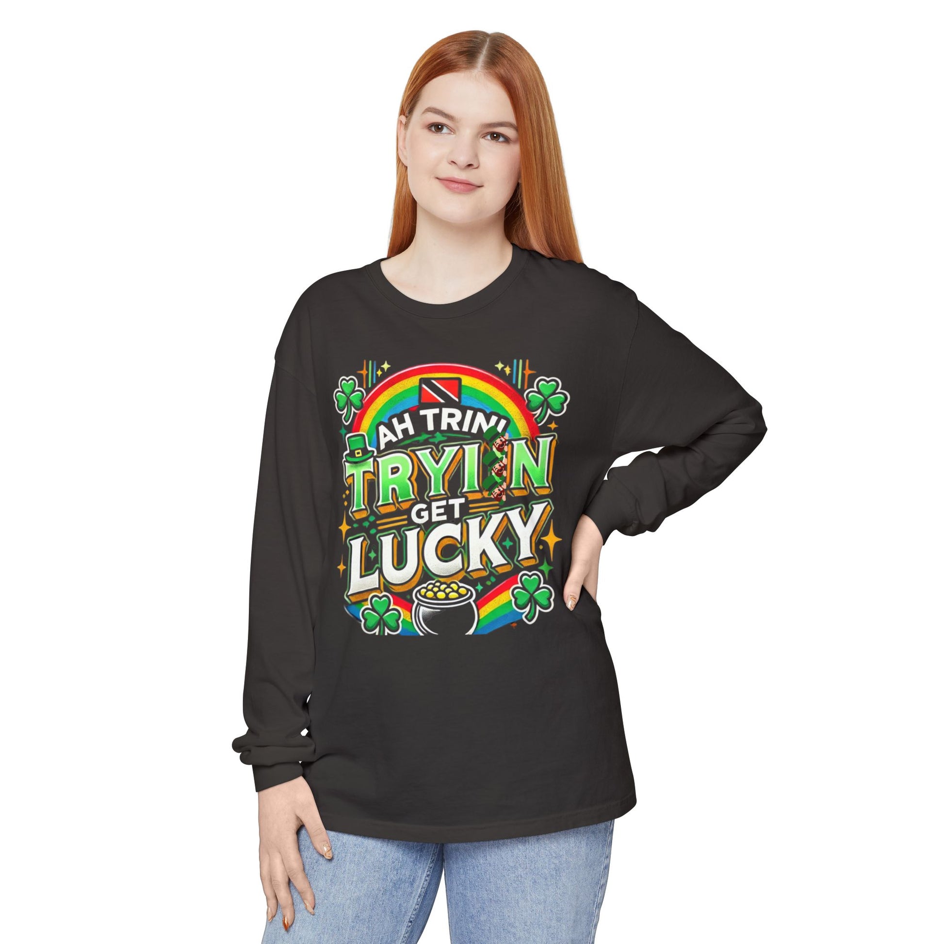 Trinidad Lucky St. Patrick's Day Long Sleeve T-Shirt - Unisex Garment-Dyed Tee - Little Story Co.