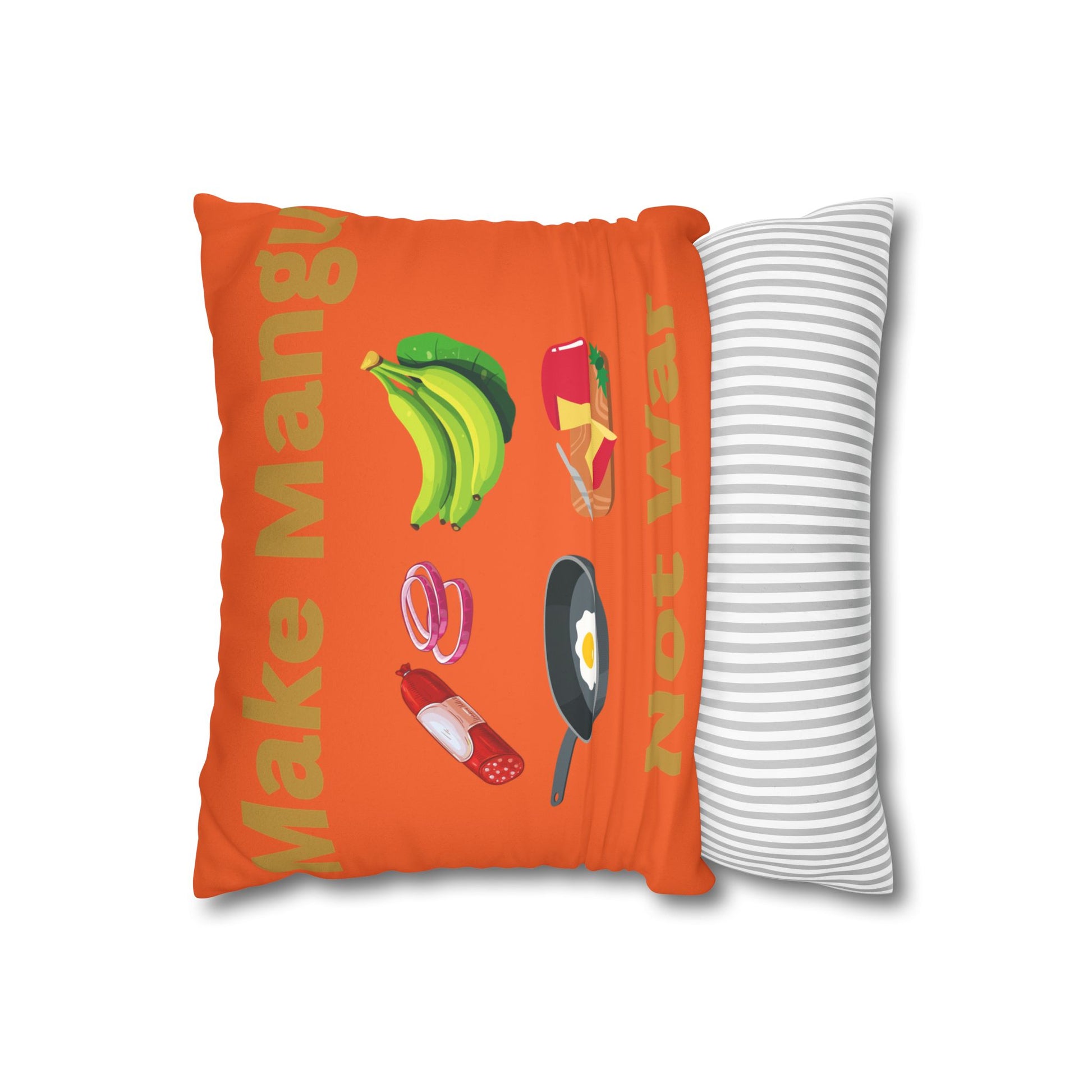 Make Mango Not War Faux Suede Pillowcase - Bright Orange Decorative Cushion for Fun Home Décor - Little Story Co.