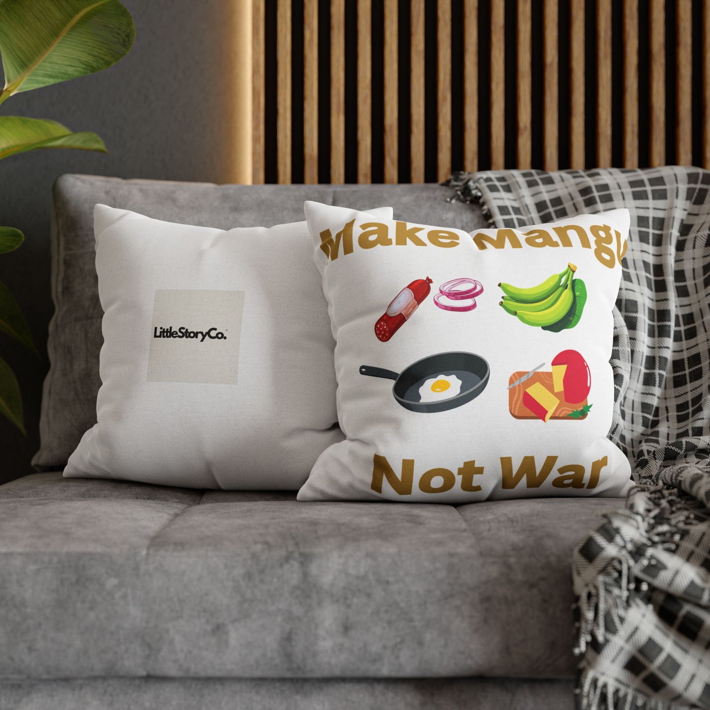 Make Mango Not War - Fun Spun Polyester Square Pillowcase for a Cheerful Home Decor - Little Story Co.
