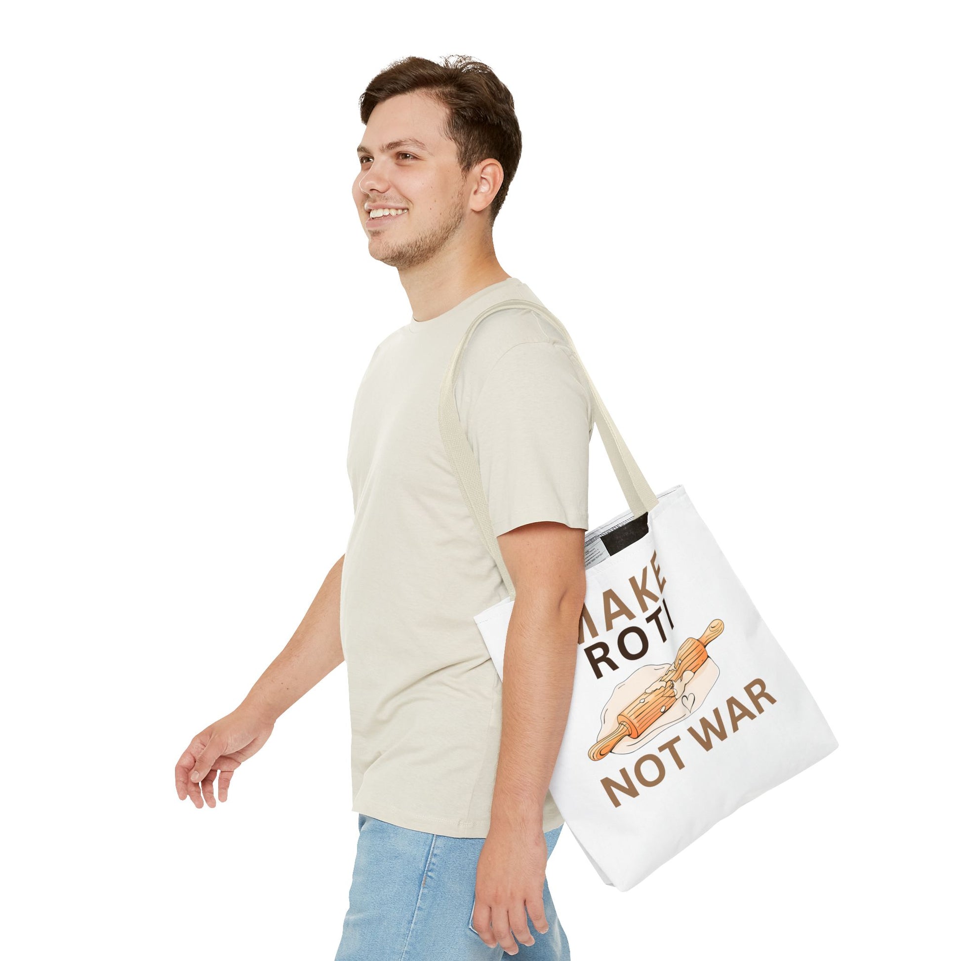 Make Roti Not War Tote Bag - Fun Cooking Grocery Bag, Unique Gift for Food Lovers - Little Story Co.