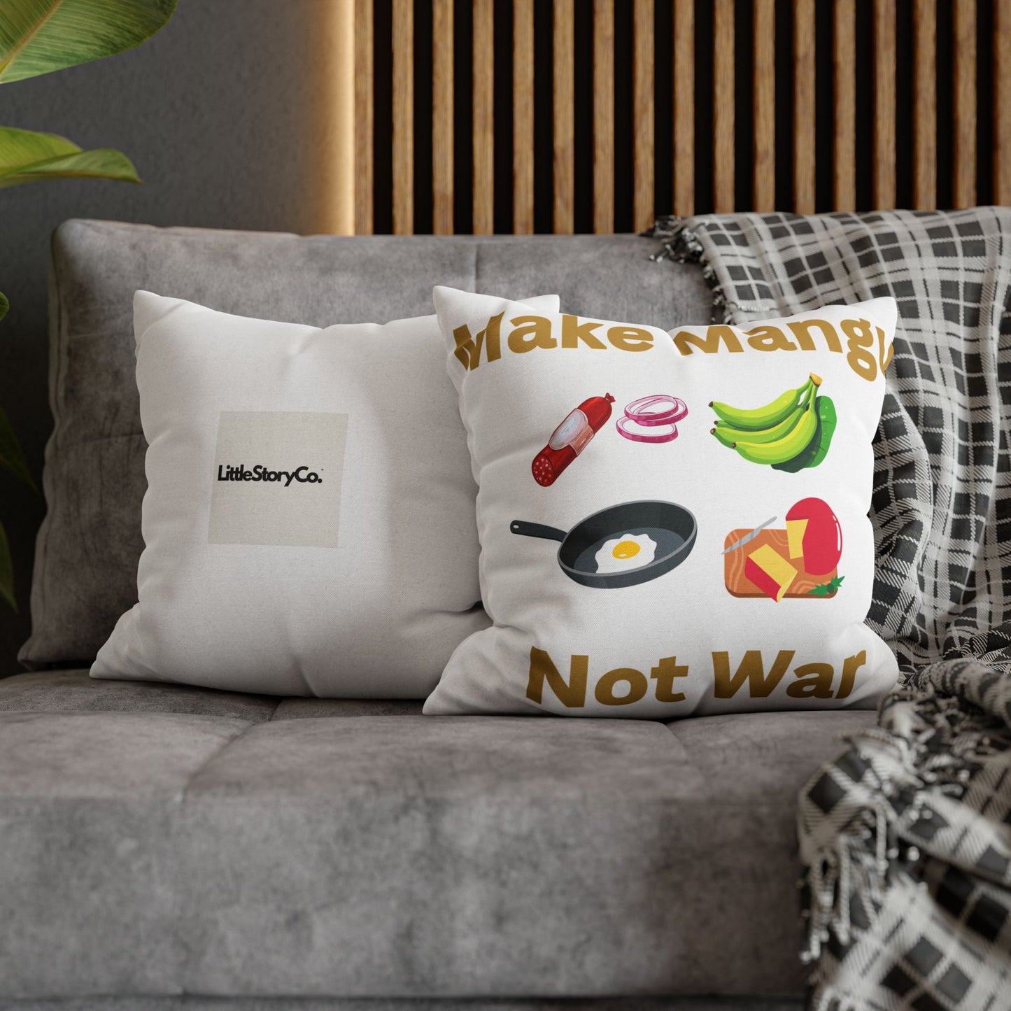 Make Mango Not War - Fun Spun Polyester Square Pillowcase for a Cheerful Home Decor - Little Story Co.