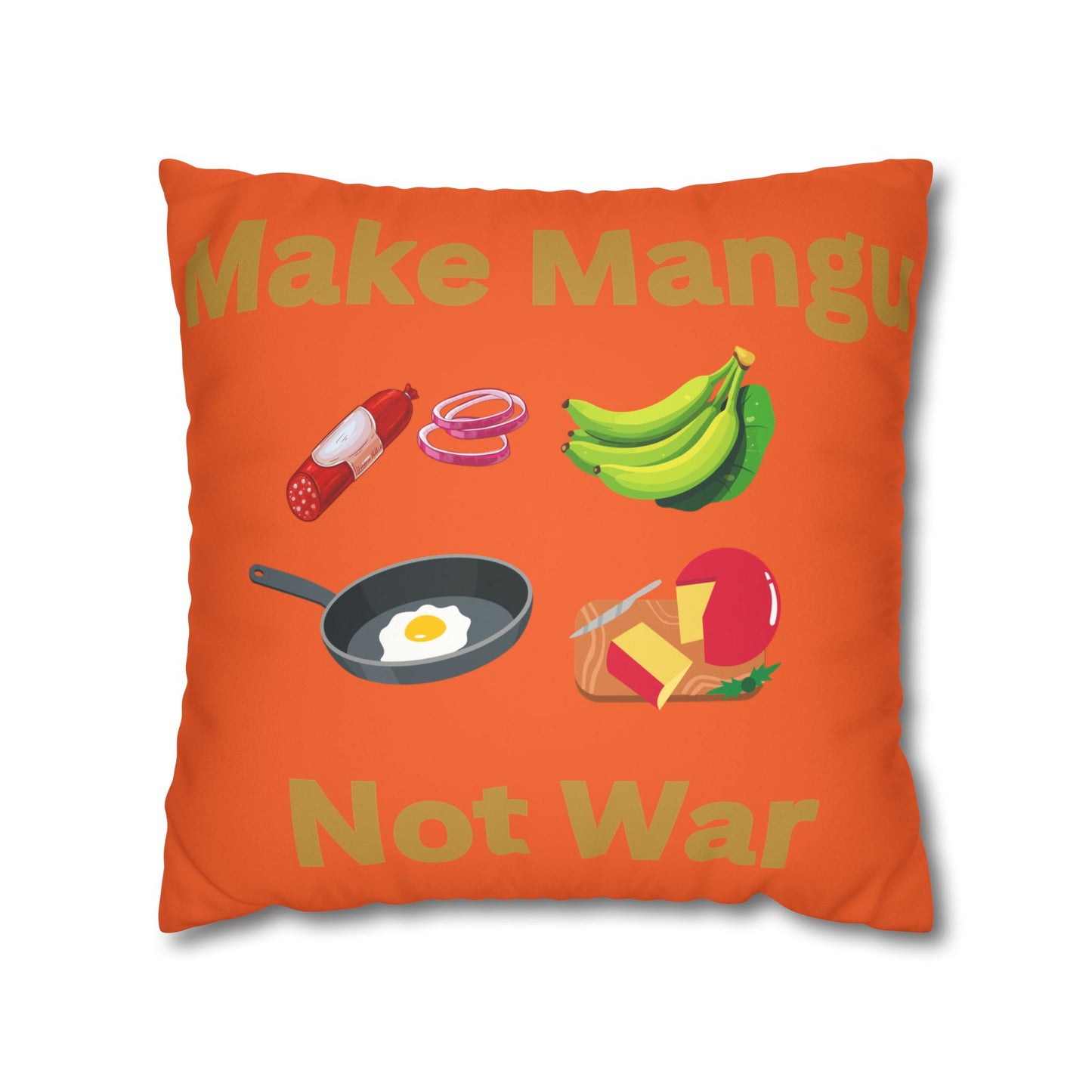 Make Mango Not War Faux Suede Pillowcase - Bright Orange Decorative Cushion for Fun Home Décor - Little Story Co.