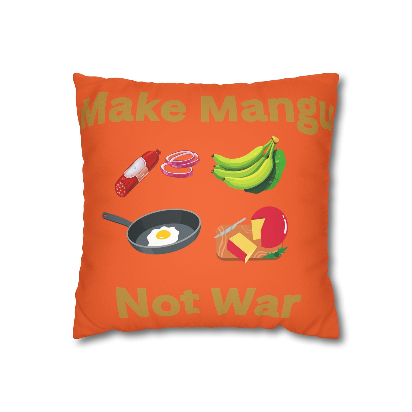 Make Mango Not War Faux Suede Pillowcase - Bright Orange Decorative Cushion for Fun Home Décor - Little Story Co.