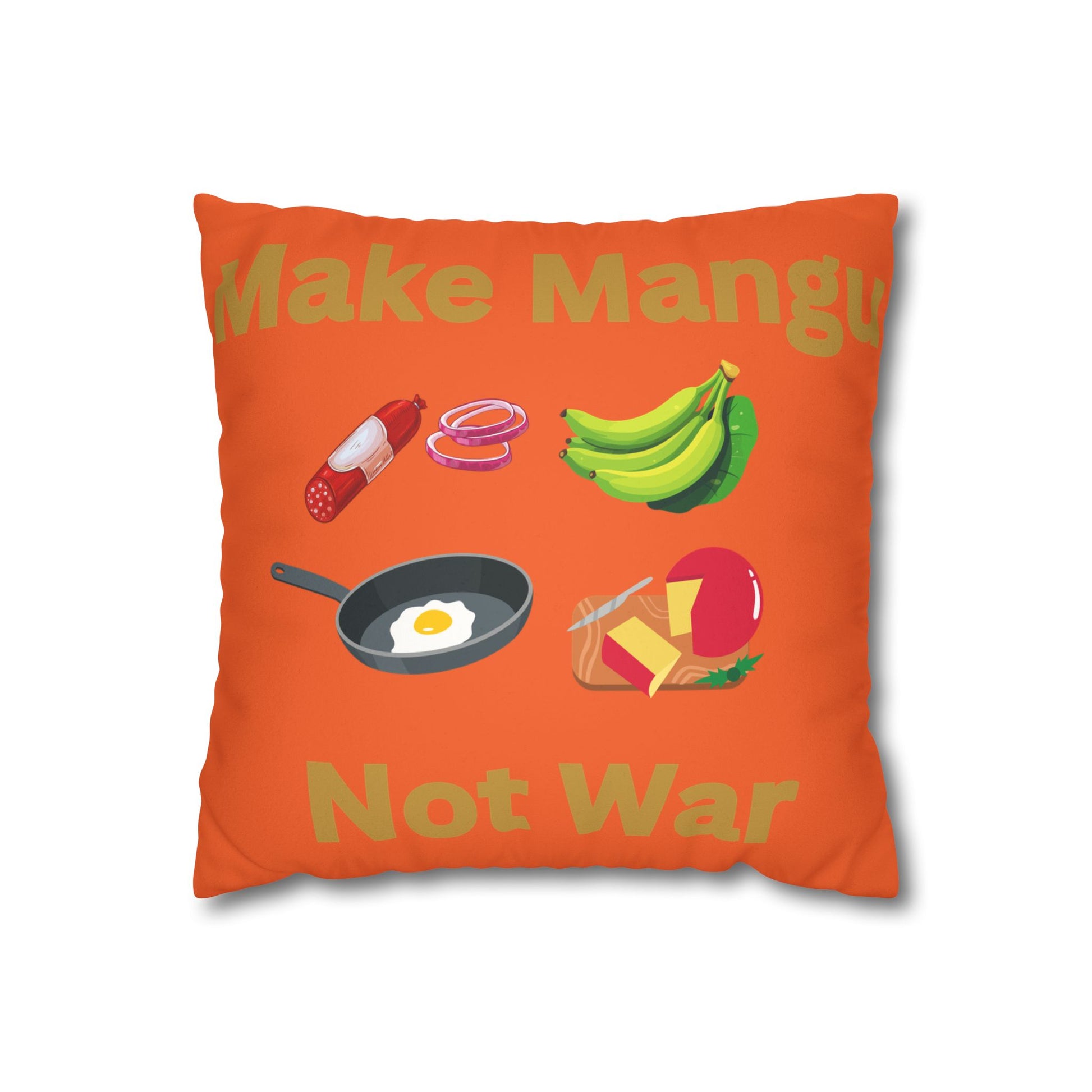 Make Mango Not War Faux Suede Pillowcase - Bright Orange Decorative Cushion for Fun Home Décor - Little Story Co.