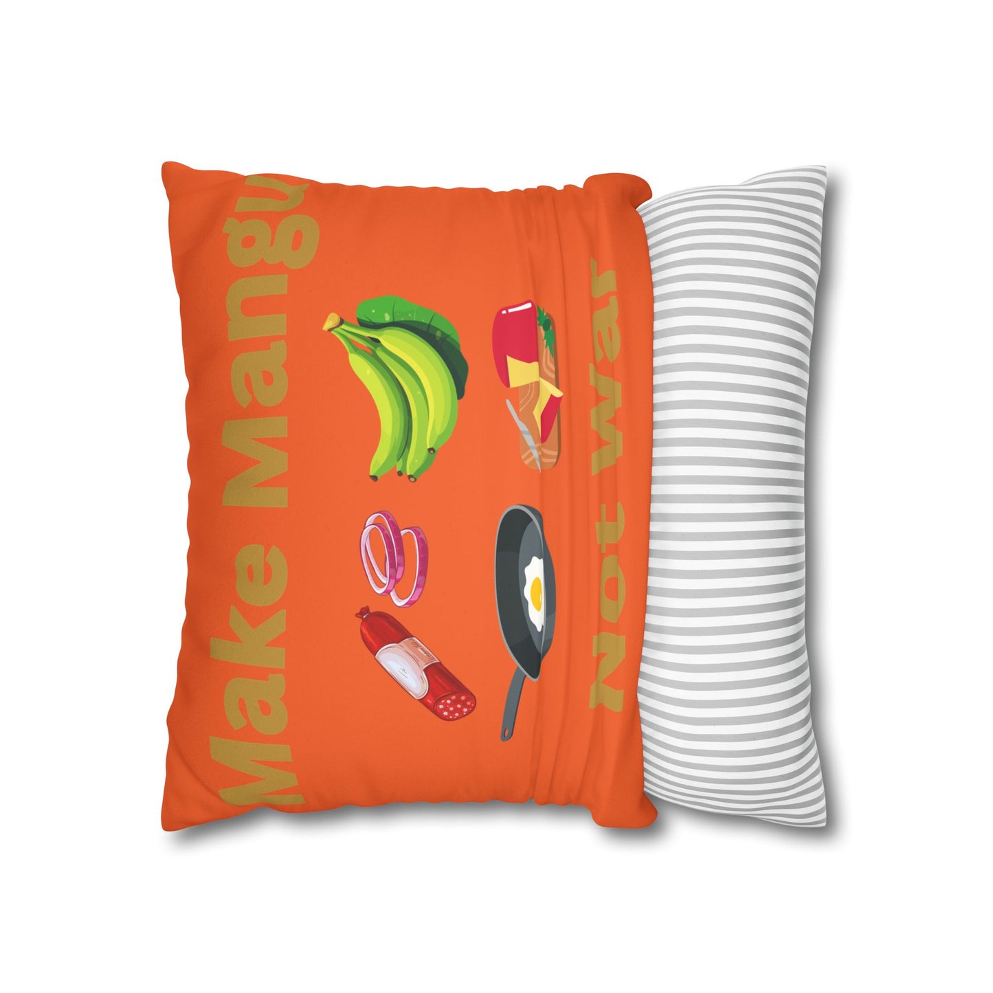 Make Mango Not War Faux Suede Pillowcase - Bright Orange Decorative Cushion for Fun Home Décor - Little Story Co.