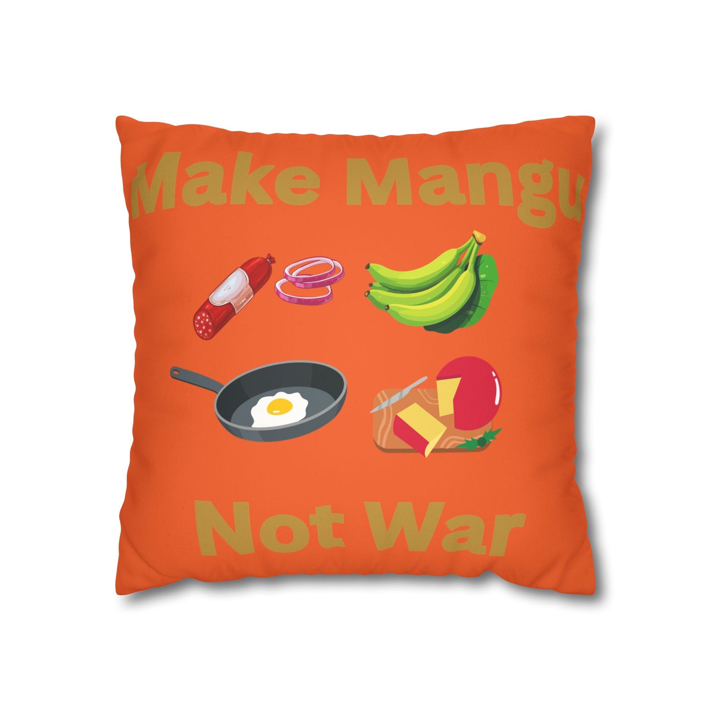 Make Mango Not War Faux Suede Pillowcase - Bright Orange Decorative Cushion for Fun Home Décor - Little Story Co.