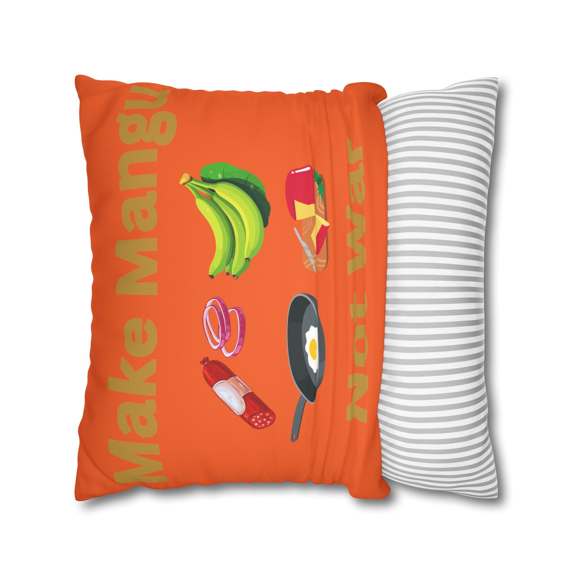 Make Mango Not War Faux Suede Pillowcase - Bright Orange Decorative Cushion for Fun Home Décor - Little Story Co.