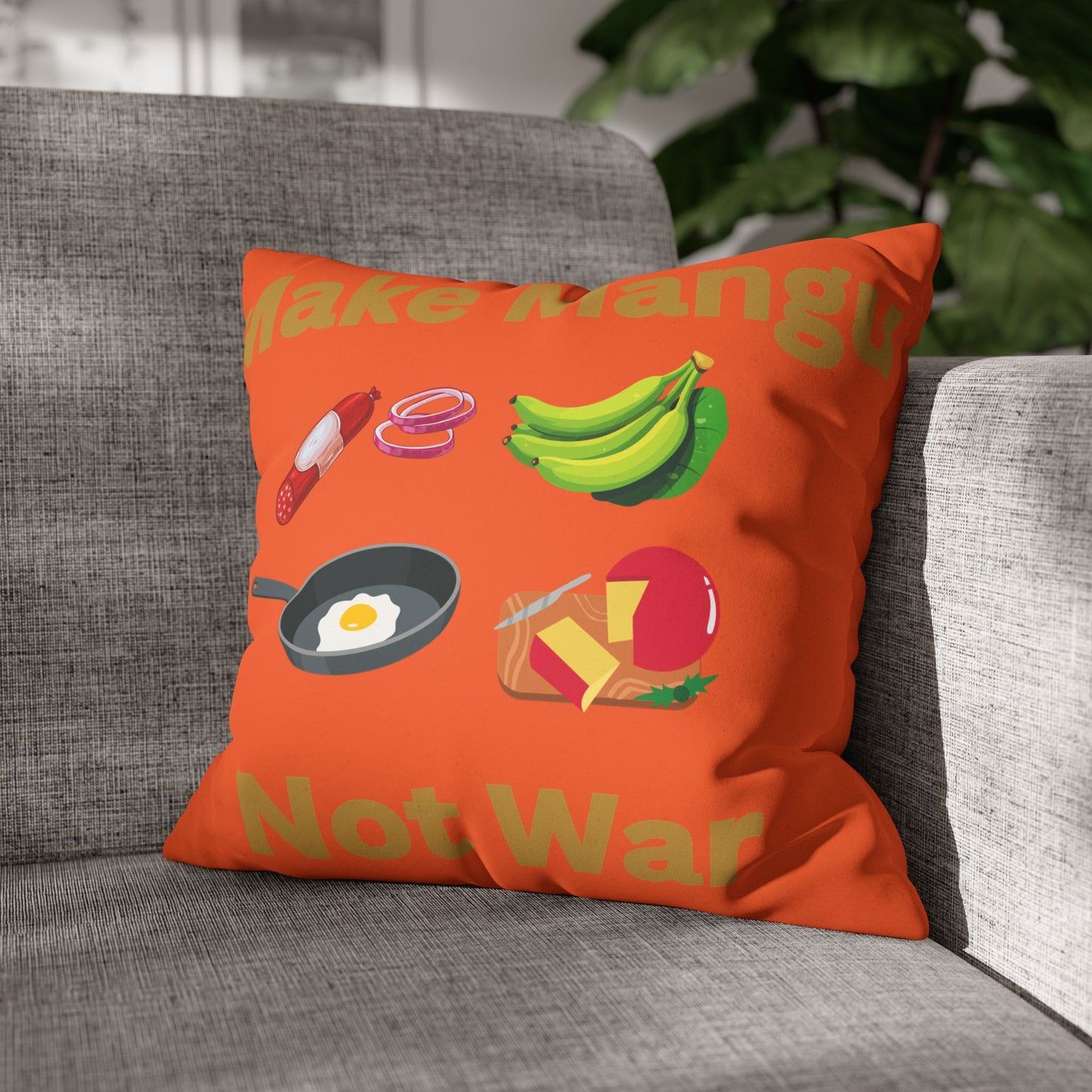 Make Mango Not War Faux Suede Pillowcase - Bright Orange Decorative Cushion for Fun Home Décor - Little Story Co.