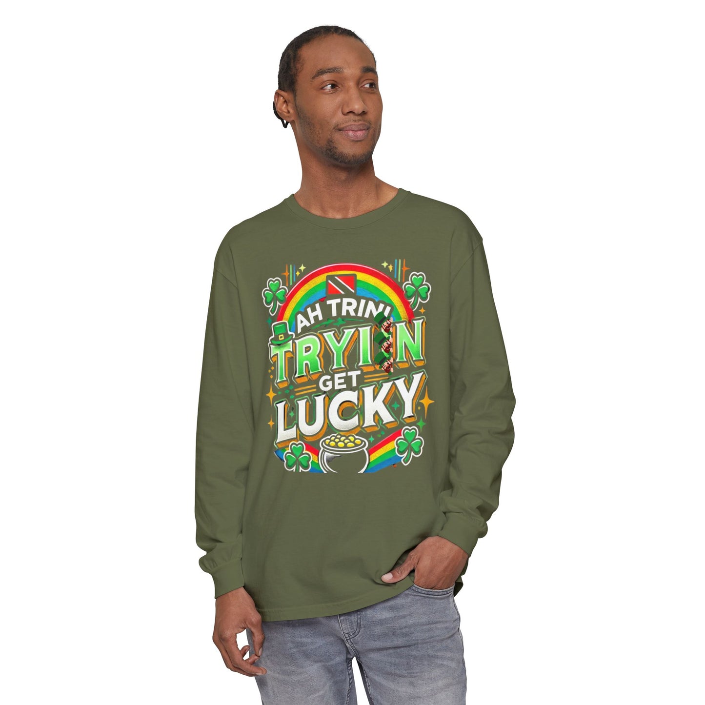 Trinidad Lucky St. Patrick's Day Long Sleeve T-Shirt - Unisex Garment-Dyed Tee - Little Story Co.