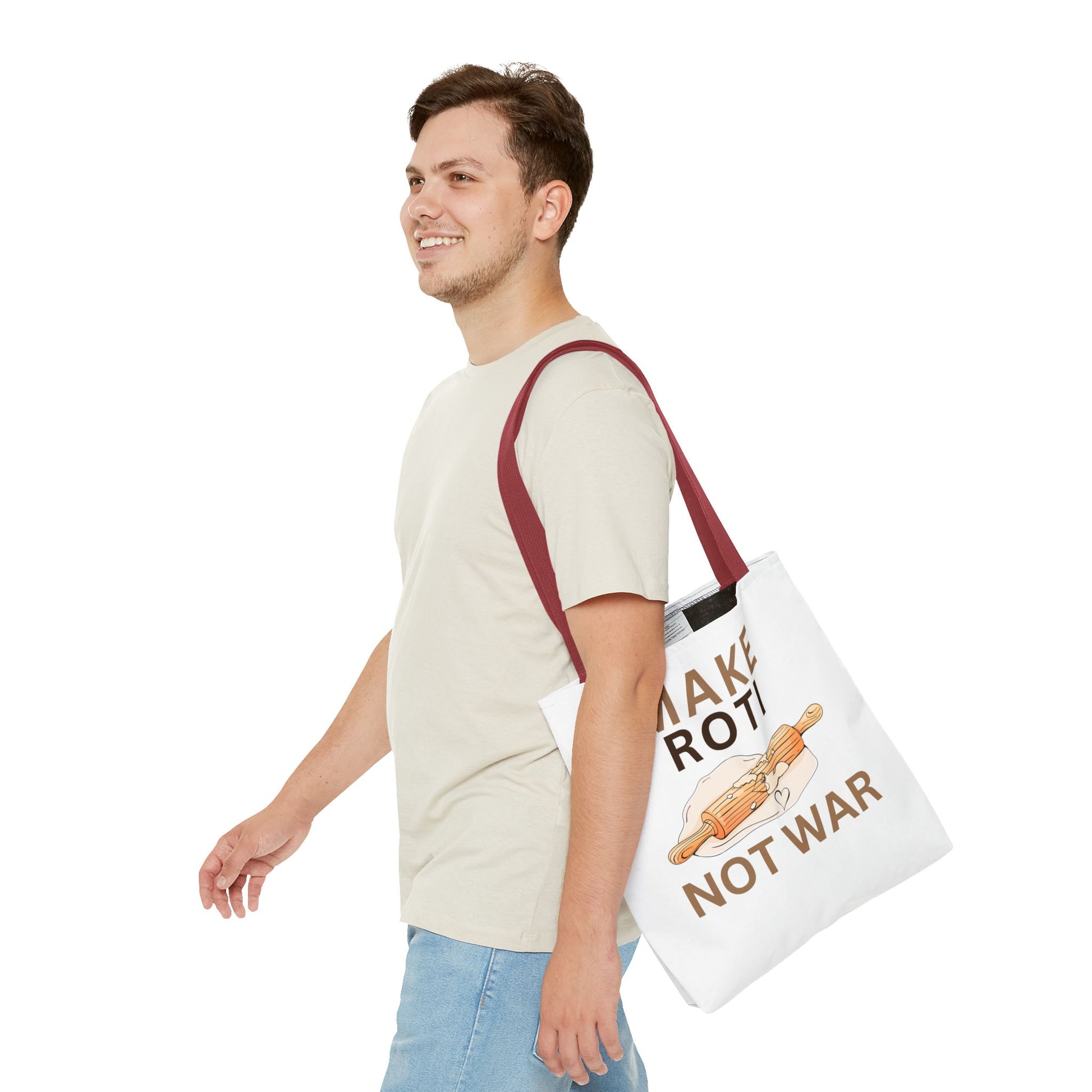 Make Roti Not War Tote Bag - Fun Cooking Grocery Bag, Unique Gift for Food Lovers - Little Story Co.