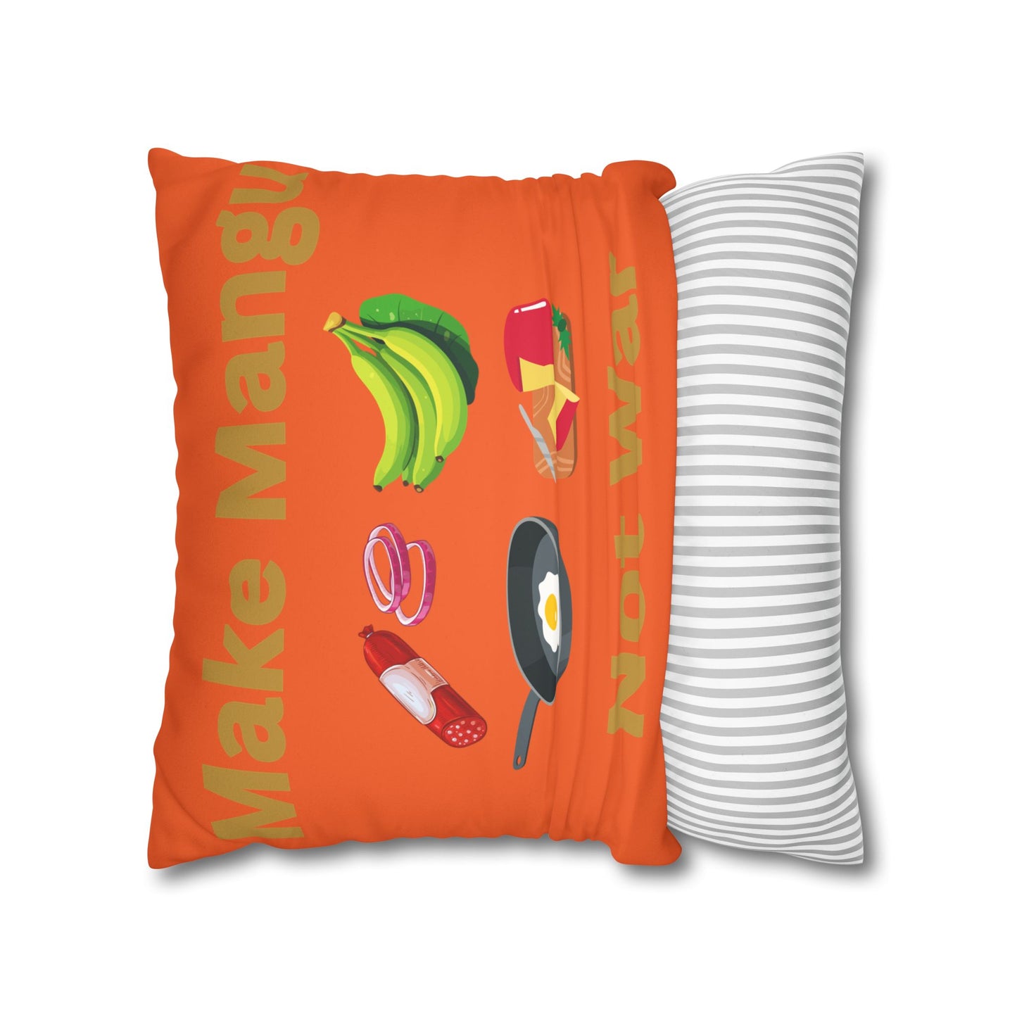 Make Mango Not War Faux Suede Pillowcase - Bright Orange Decorative Cushion for Fun Home Décor - Little Story Co.