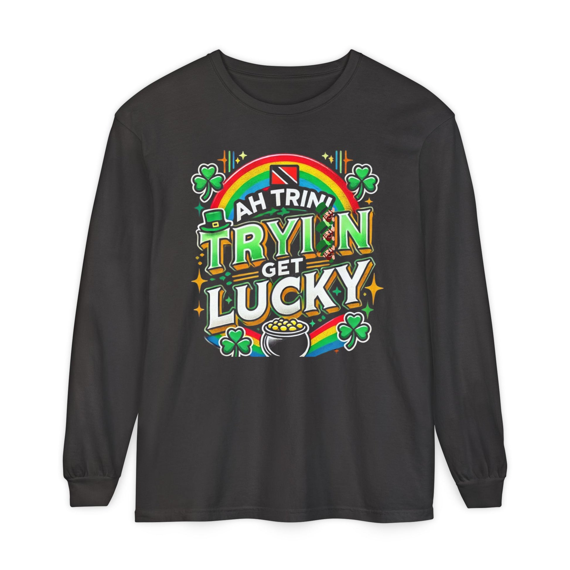 Trinidad Lucky St. Patrick's Day Long Sleeve T-Shirt - Unisex Garment-Dyed Tee - Little Story Co.